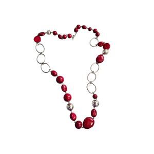 Vintage Mixit Chunky Necklace Red and Silver